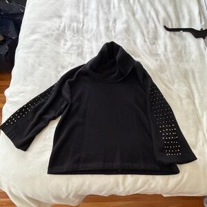 Black Turtleneck Sweater with Studded Sleeves
